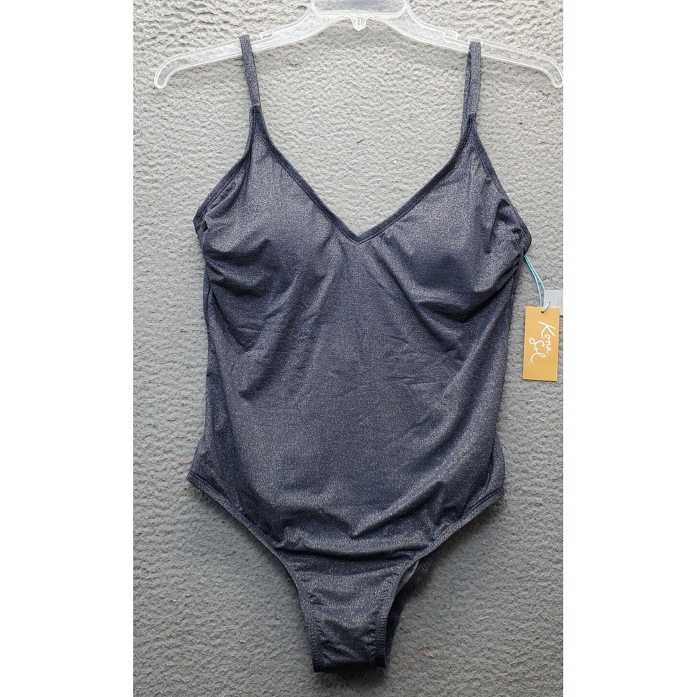 Kona Sol Swimsuit Women's L‎ Gray Adjustable Strap Cutout Back Sleeveless V-Neck
